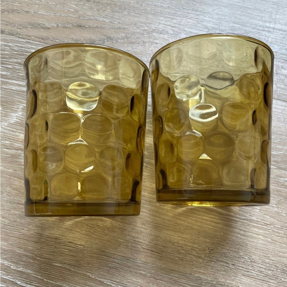 Set of 2 West Elm Dimpled Amber Drinking Glasses